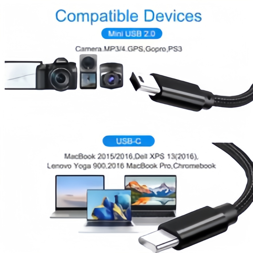 USB C แบบสั้นไปยังสายมินิ USB- - Photograph Mp3 บทวิจารณ์และราคา